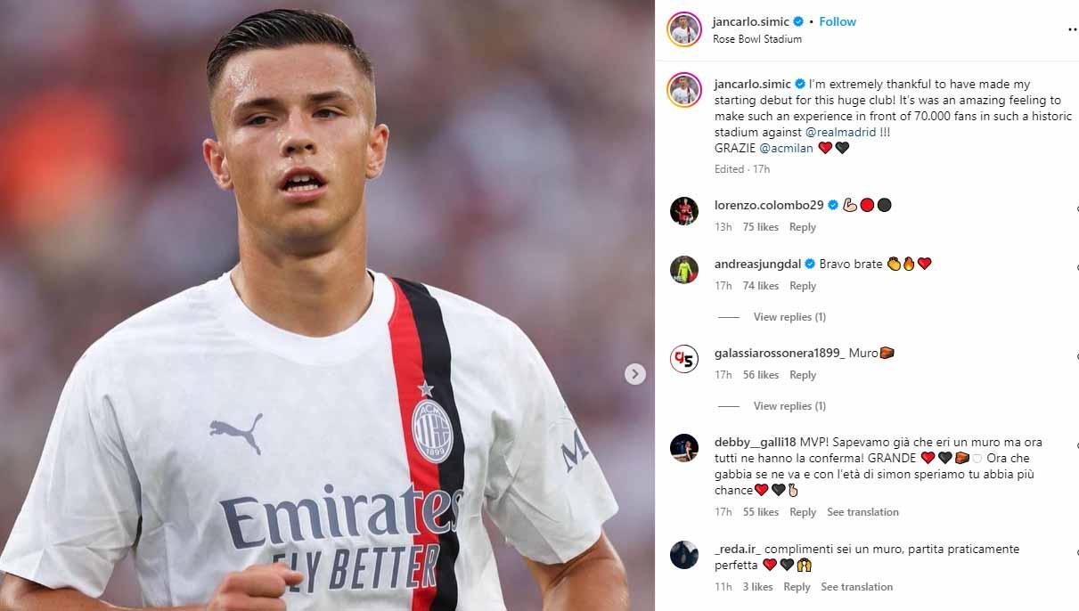 Klub raksasa Liga Italia (Serie A), AC Milan beruntung memiliki bek muda berbakat bernama Jan-Carlo Simic, karena bisa menjadi pengganti Simon Kjaer. (Foto: Instagram@jancarlo.simic)