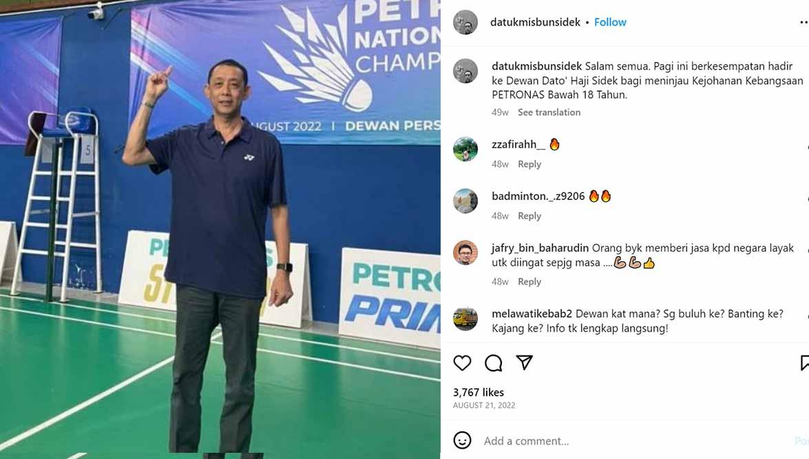 Datuk Misbun Sidek, legenda bulutangkis Malaysia. (Foto: Instagram@datukmisbunsidek)