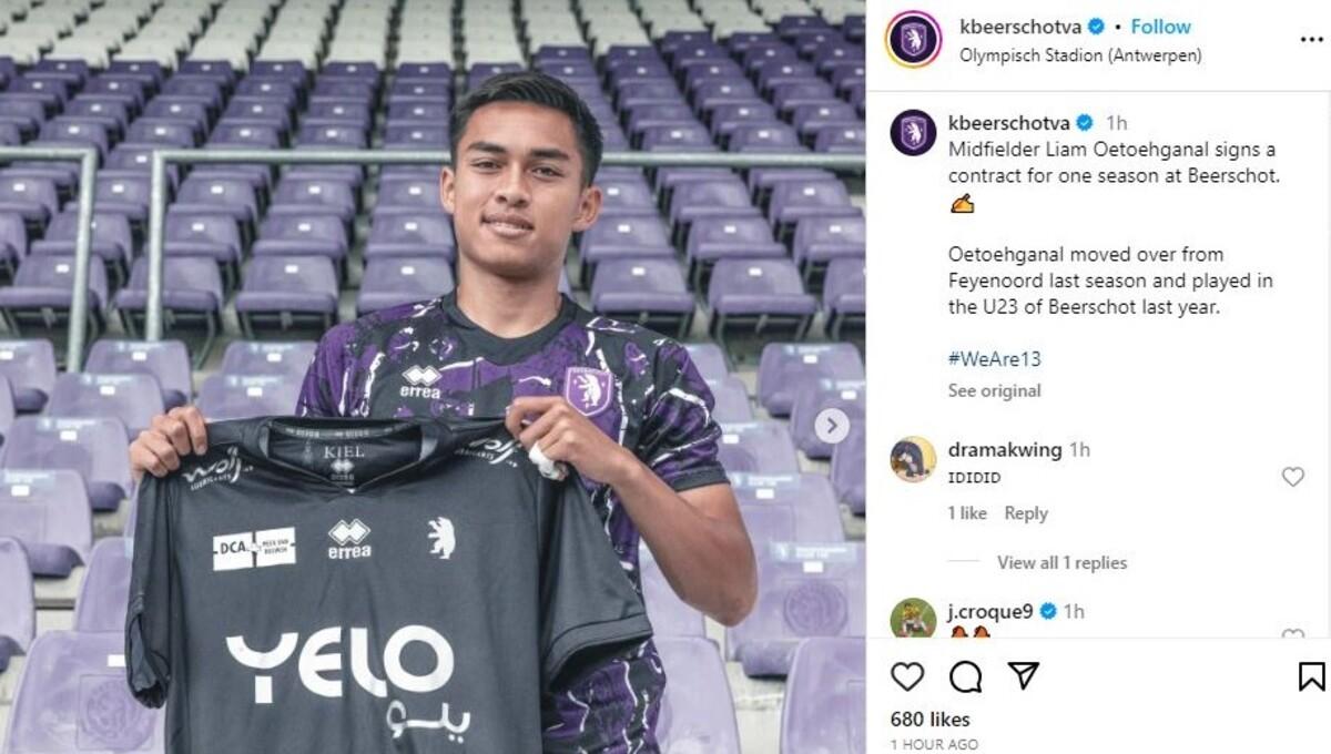 Liam Oetoehganal, pemain keturunan Indonesia dikontrak tim Belgia Beerschot (Foto: IG @kbeerschotva)