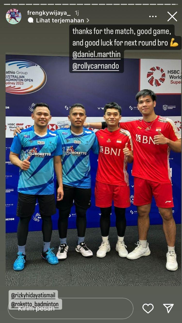 Doa eks atlet PBSI, Frengky Wijaya Putra, untuk Leo/Daniel di Australia Open 2023. Copyright: instagram @frengkywijaya_