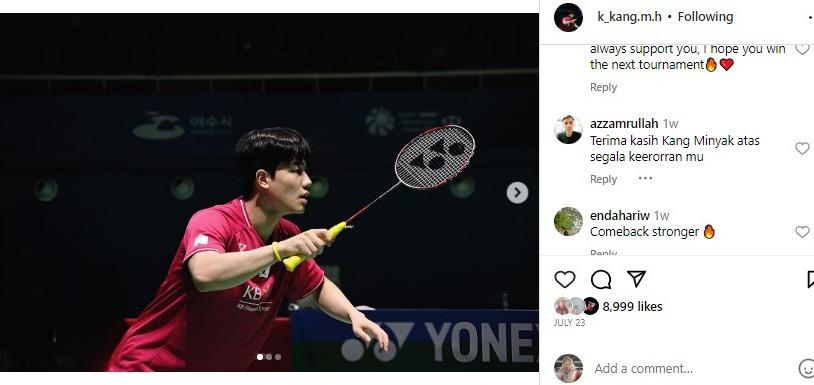 Ganda putra Korea Selatan, Kang Min-hyuk, dapat julukan unik dari Badminton Lovers. Copyright: instagram @k_kang.m.h