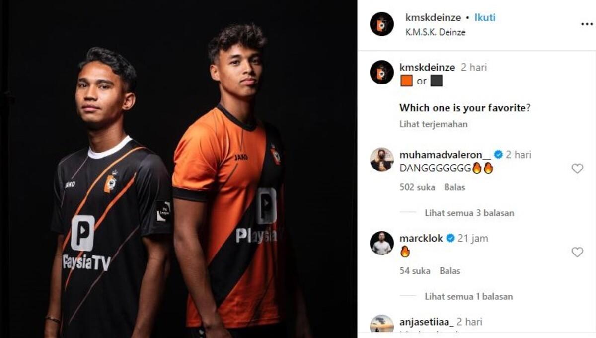Marselino Ferdinan dan Ilhan Fandi mengenakan jersey baru KMSK Deinze (Foto: IG @kmskdeinze)