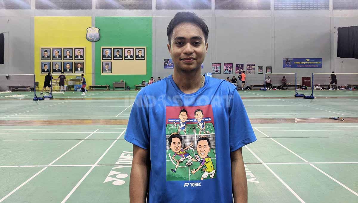 Rahmat Hidayat, Tandem Baru Kevin Sanjaya, usai sesi latihan di PBSI Cipayung, Jakarta Timur, Rabu (09/08/23). (Foto: Ammara Marthiara/INDOSPORT)