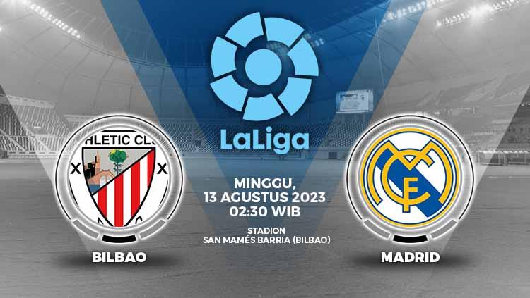Link live streaming Liga Spanyol (LaLiga) antara Athletic Bilbao vs Real Madrid pada Minggu (13/08/23) pukul 02.30 WIB di Stadion San Mames.