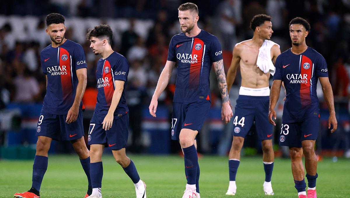 Pemain PSG tanpak lesu saat timnya ditahan imbang 0-0 oleh Lorient di laga perdana Liga Prancis 2023-2024