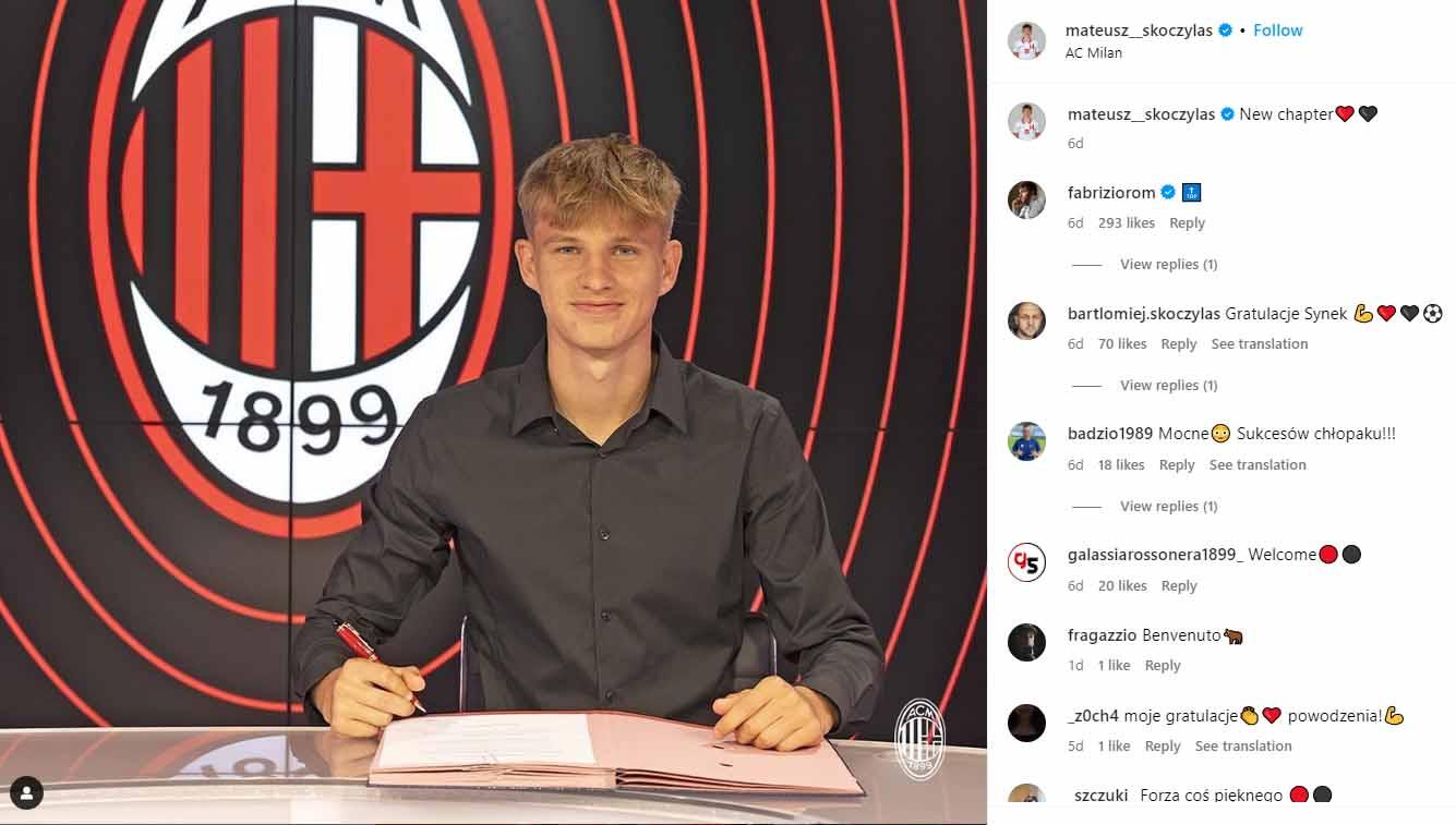 Raksasa Liga Italia (Serie A), AC Milan, mengungkapkan alasan merekrut bintang muda Polandia, Mateusz Skoczylas, pada bursa transfer musim panas 2023. - INDOSPORT