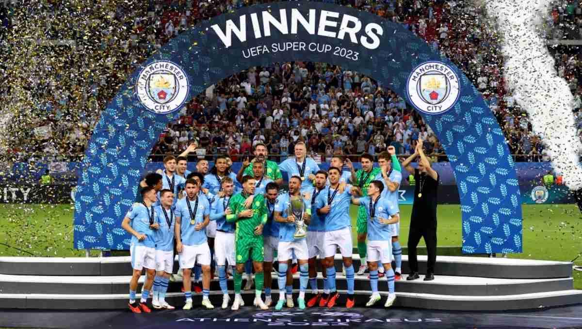 Manchester City juara UEFA Super Cup 2023. Foto: REUTERS/Stoyan Nenov.