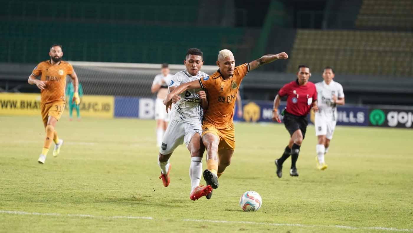 Pertandingan antara Bhayangkara FC vs Borneo FC pada pekan kesembilan laga Liga 1 di Stadion Patriot (Bekasi), Jumat (18/08/23). (Foto: MO Bhayangkara FC)