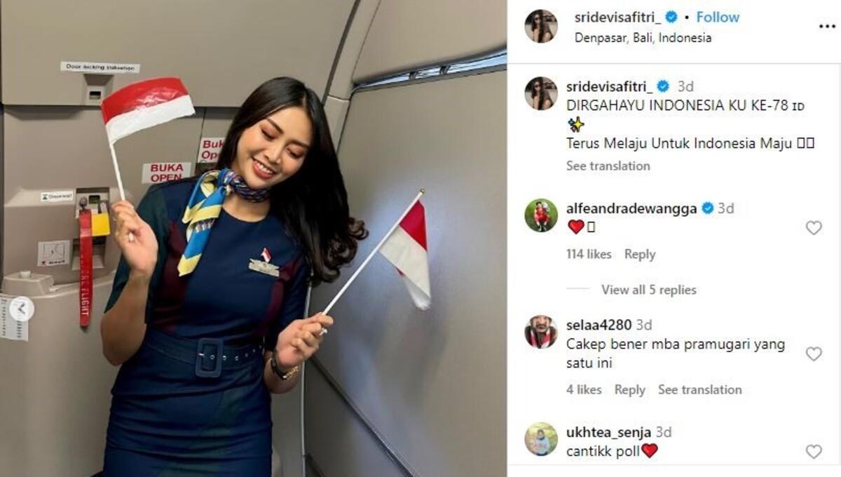 Sridevi Safitri, kekasih Alfeandra Dewangga yang merupakan seorang pramugari (Foto: IG @sridevisafitri_)