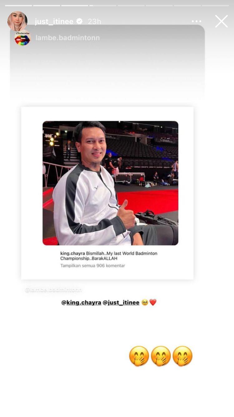 Chrstine Novitania beri kode misterius usai Mohammad Ahsan ingin pensiun dari Kejuaraan Dunia Bulutangkis. Copyright: instagram @just_itinee