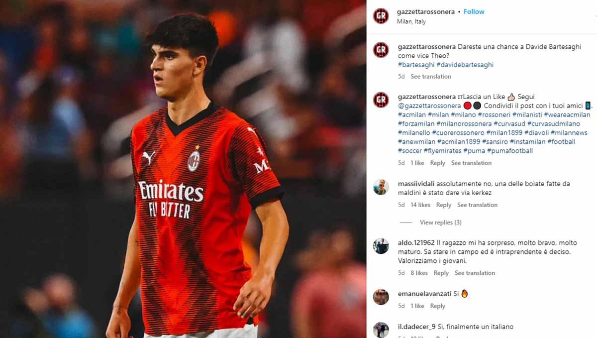 Gemilang di Timnas Italia U-19, deputi Theo Hernandez, Davide Bartesaghi, akankah bikin goyah klub Liga Italia (Serie A), AC Milan, untuk urung cari fullback?