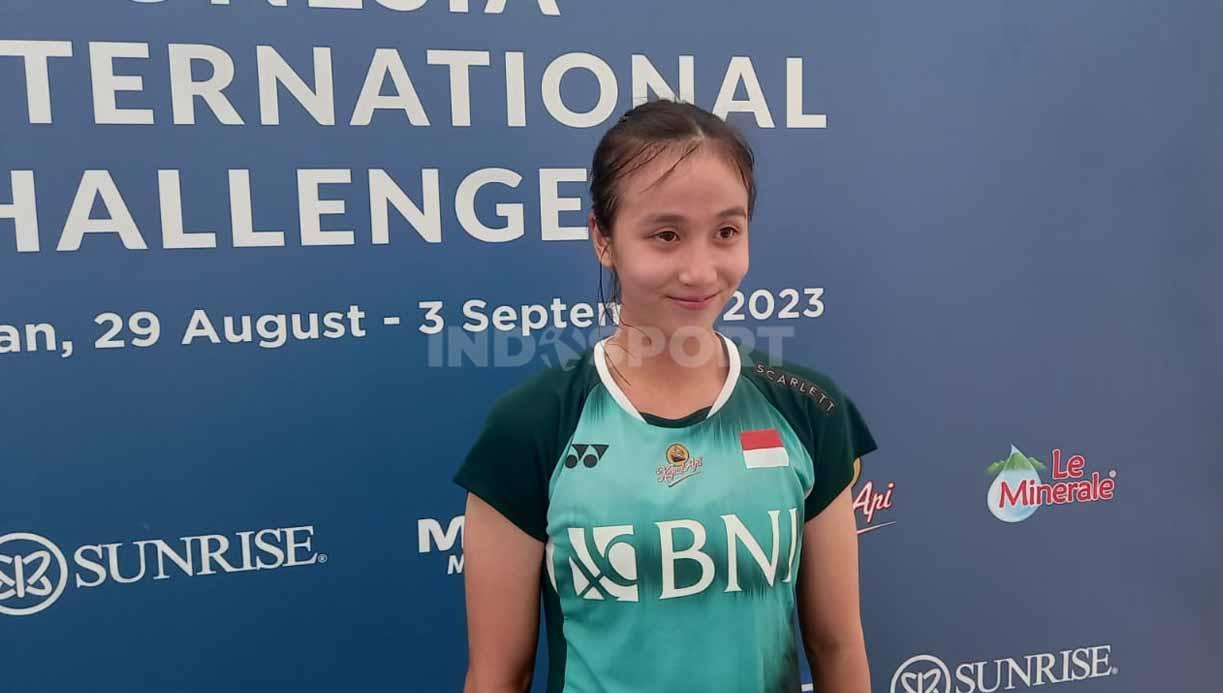 Tunggal putri Indonesia, Kyla Legiana Agatha di turnamen Xpora Indonesia International Challenge 2023. (Foto: Aldi Aulia Anwar/INDOSPORT)
