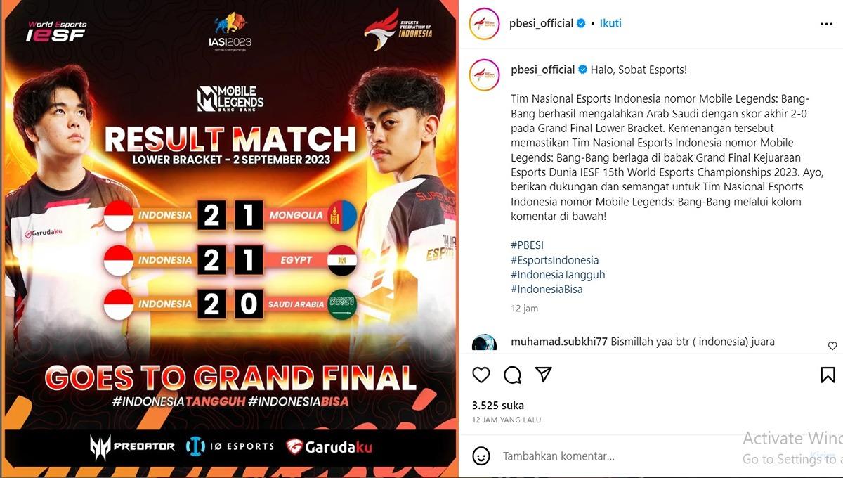 Timnas Mobile Legends Indonesia menuju Grand Final IESF WEC 2023.