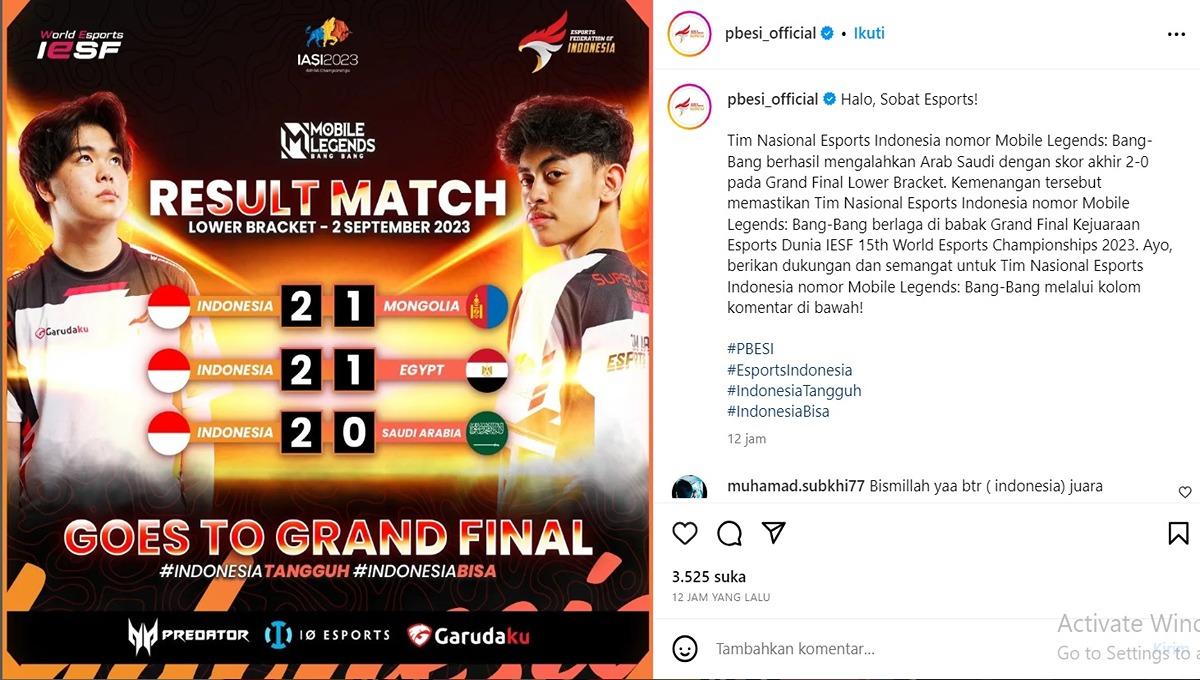 Timnas Mobile Legends Indonesia menuju Grand Final IESF WEC 2023. - INDOSPORT