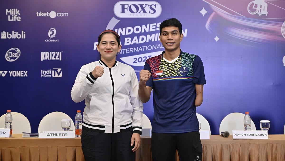 Leani Ratri Oktila dan Suryo Nugroho dalam jumpa pers FOX’S Indonesia Para Badminton International 2023.