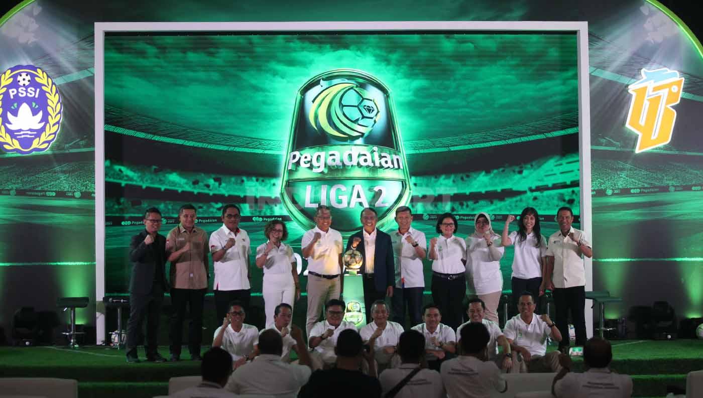 Acara press conference launching Liga 2 2023/2024 di Jakarta, Selasa (05/09/23). Persela Lamongan vs Persijap Jepara akan jadi laga pembuka.