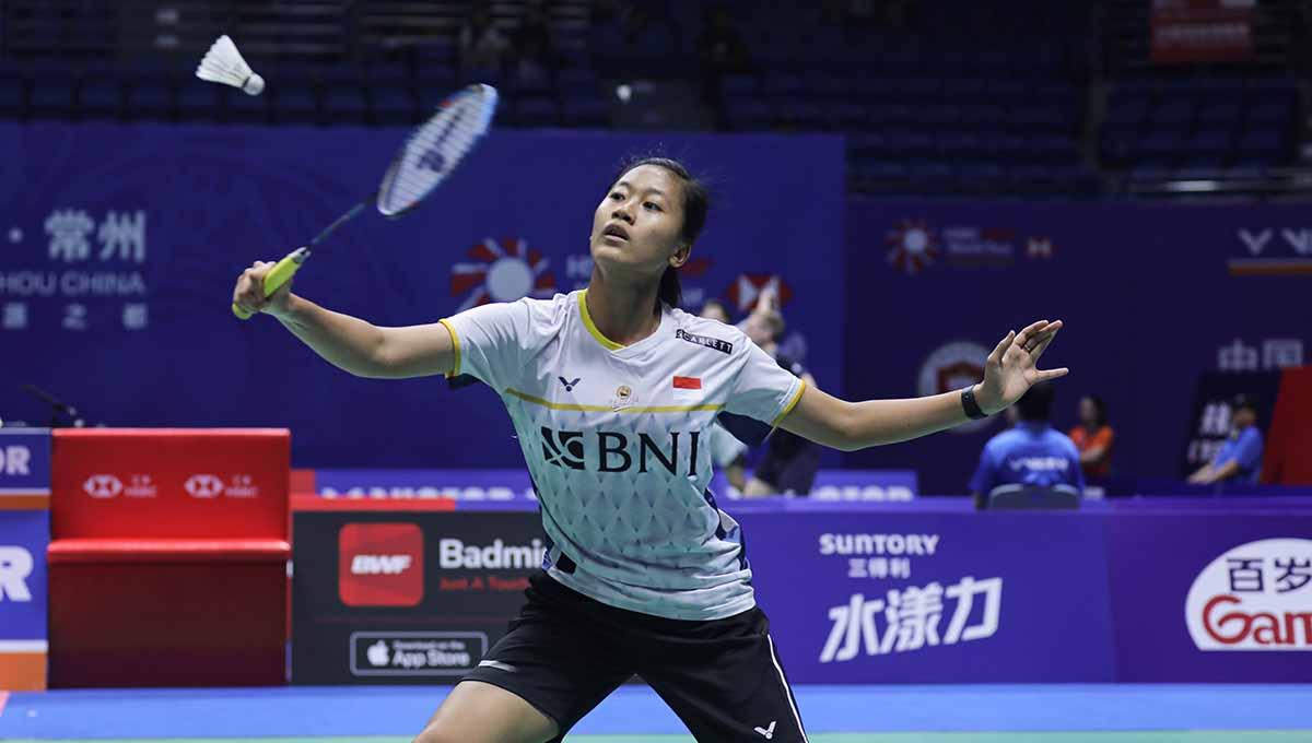 Tunggal putri Indonesia, Putri Kusuma Wardani, memastikan tiket ke babak 16 besar Hong Kong Open 2023 setelah menaklukkan Nozomi Okuhara. (Foto: PBSI)