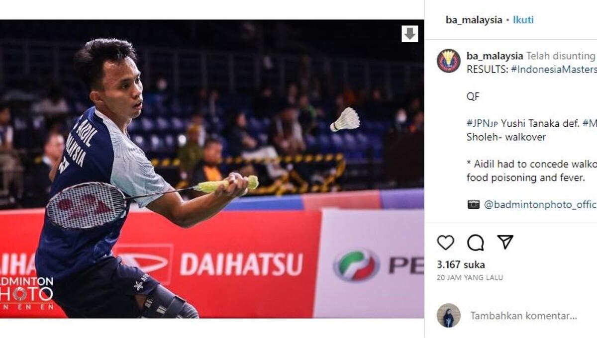 Aidil Sholeh, pebulu tangkis tunggal putra Malaysia (Foto: Instagram @ba_malaysia)