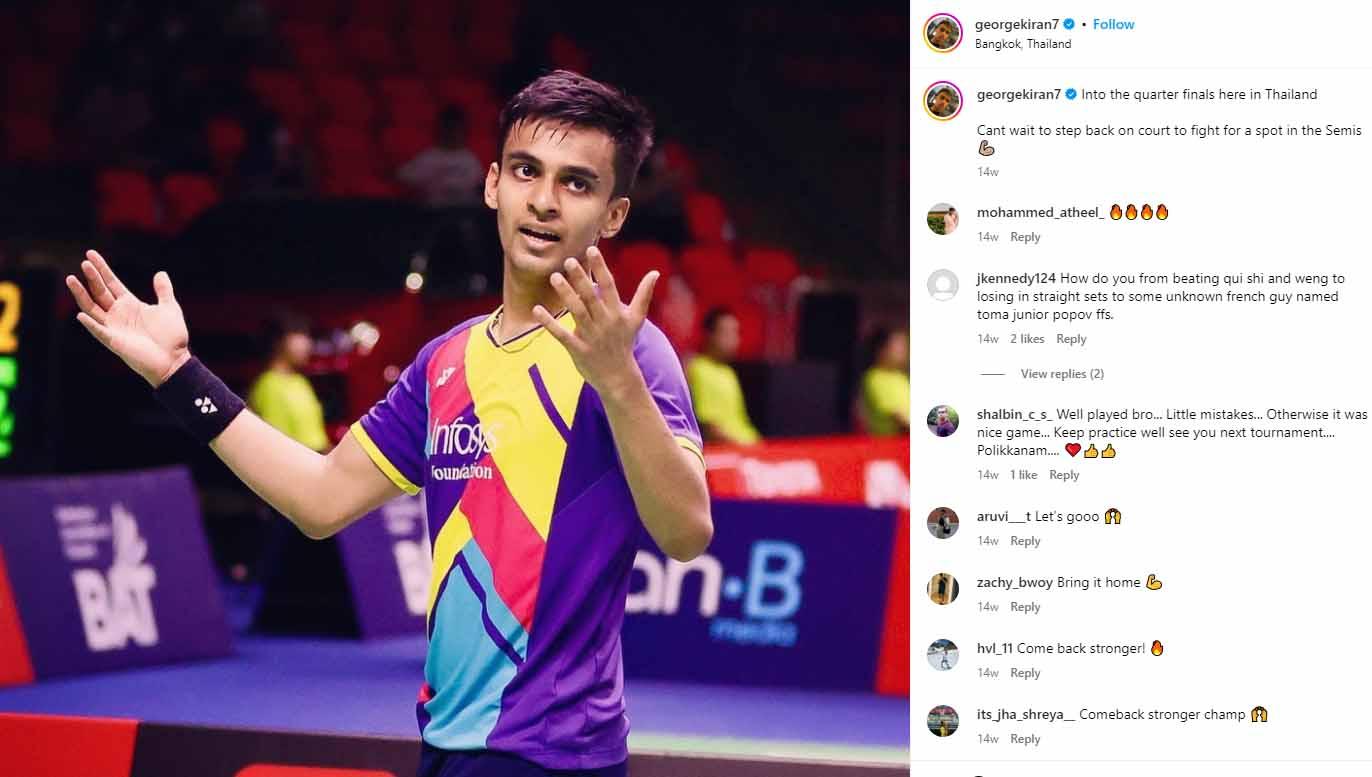 Siapa sangka Kiran George mampu menjelma menjadi kuda hitam asal India yang sukses menjadi ‘pawang’ bagi Shi Yuqi dan Tommy Sugiarto di Indonesia Masters I 2023.(Foto: Instagram@georgekiran7)
