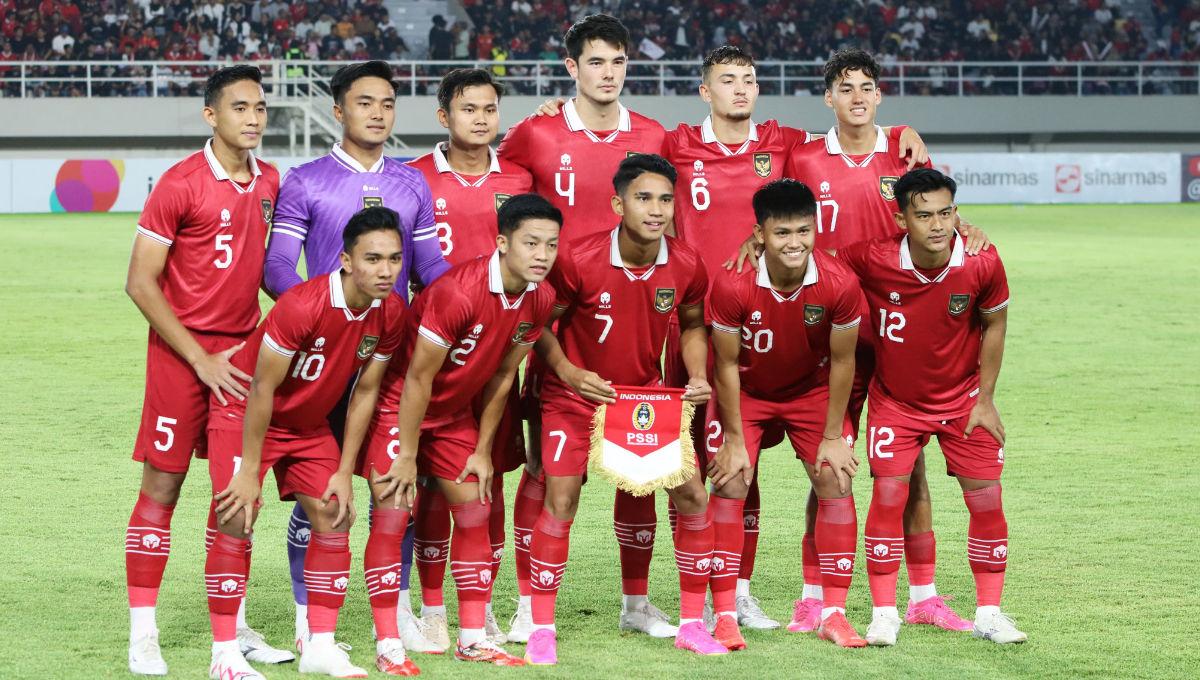 Starting eleven Timnas Indonesia U-23 saat berhadapan dengan Turkmenistan pada laga Kualifikasi Piala Asia U-23 di Stadion Manahan Solo, Selasa (12/09/23).
