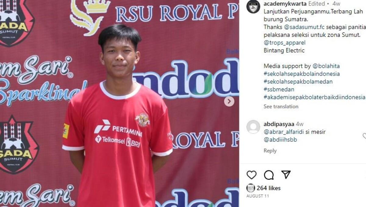 Ahmad Fadzli Harahap lolos seleksi Timnas Indonesia U-17 dan dipanggil ke Persija Jakarta U-18 (Foto: Instagram @academykwarta)