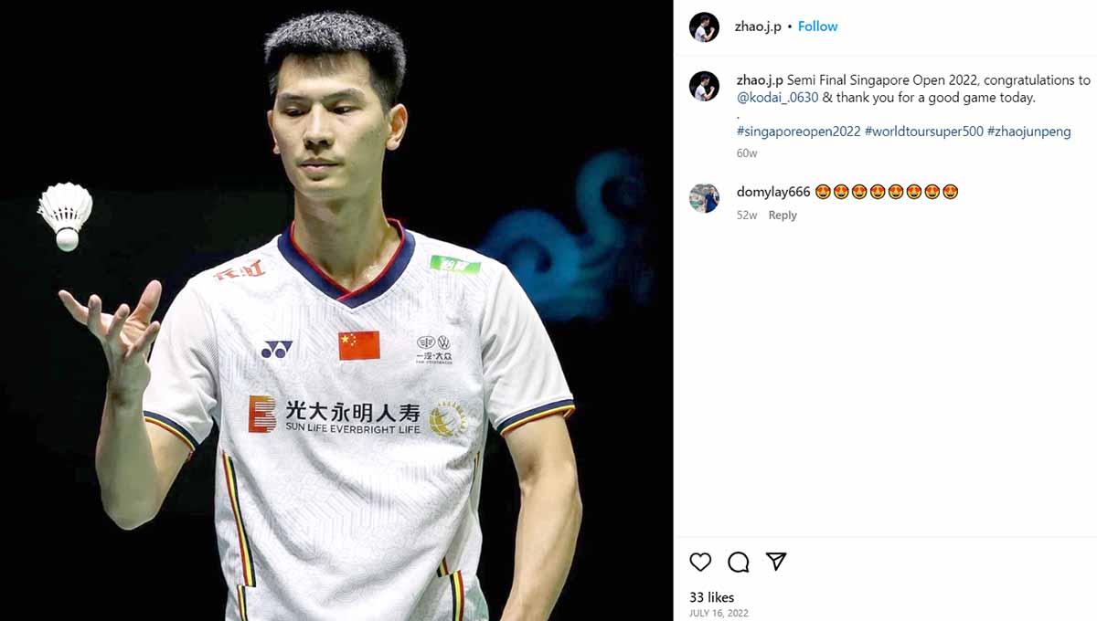 Zhao Junpeng, pebulutangkis tunggal putra asal China. (Foto: Instagram@zhao.j.p)