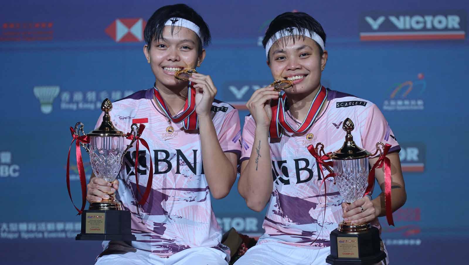 Pasangan ganda putri Indonesia, Apriyani Rahayu/Siti Fadia Silva Ramadhanti juara di Final Hong Kong Open 2023. (Foto: PBSI)