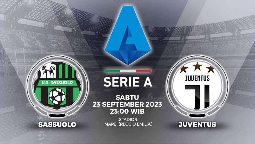 Link live streaming Sassuolo vs Juventus di pekan kelima Liga Italia (Serie A) 2023/2024 pada Sabtu (23/9/23) pukul 23.00 WIB, tersedia di berita ini.