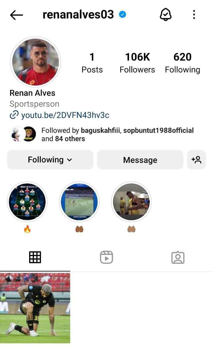 Renan Alves menghapus semua unggahan di Instagram, termasuk saat berseragam Barito Putera (Foto: IG @renanalves03) Copyright: Instagram @renanalves03