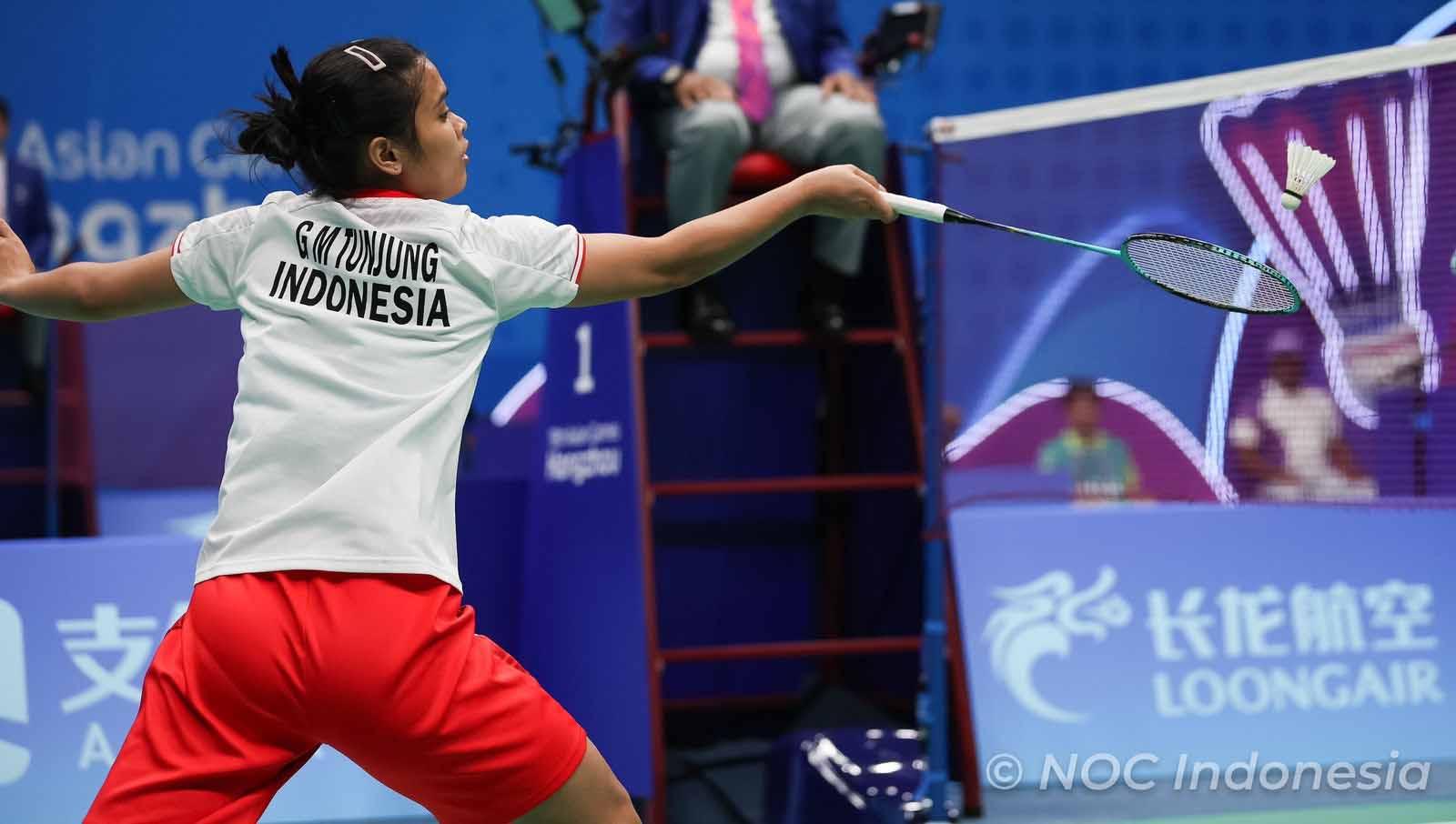 Pemain bulutangkis Indonesia, Gregoria Mariska Tunjung, berhasil mengalahkan wakil India di babak 32 besar Asian Games 2022 (2023), Selasa (03/10/23). (Foto: NOC Indonesia/Naif Al