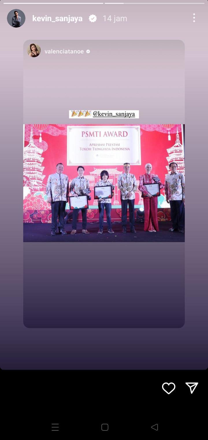 Menuju Comeback, Kevin Sanjaya Raih Anugerah PSMTI Awards 2023, Sumber: instagram story @kevin_sanjaya Copyright: instagram story @kevin_sanjaya