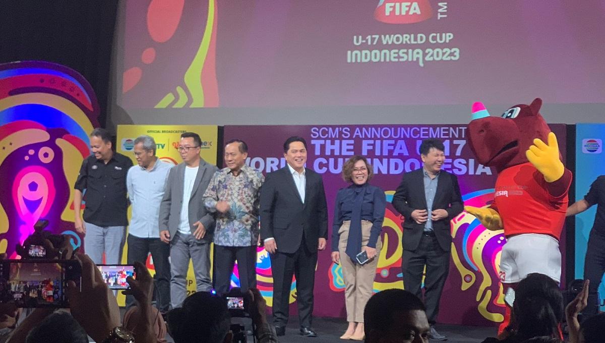 Ketum PSSI, Erick Thohir, dalam acara peluncuran pemegang hak siar Piala Dunia U-17 2023.