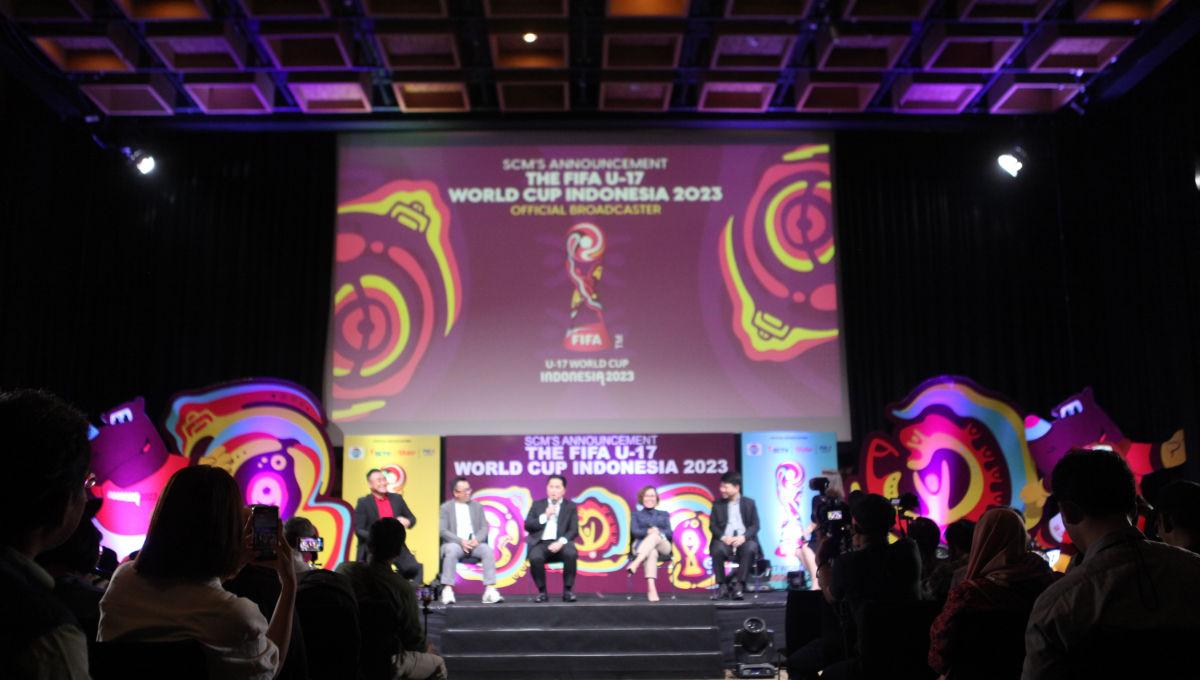 Ketum PSSI Erick Thohir menghadiri acara Broadcaster Announcement FIFA World Cup U-17 Indonesia di Jakarta, Selasa (03/10/23).