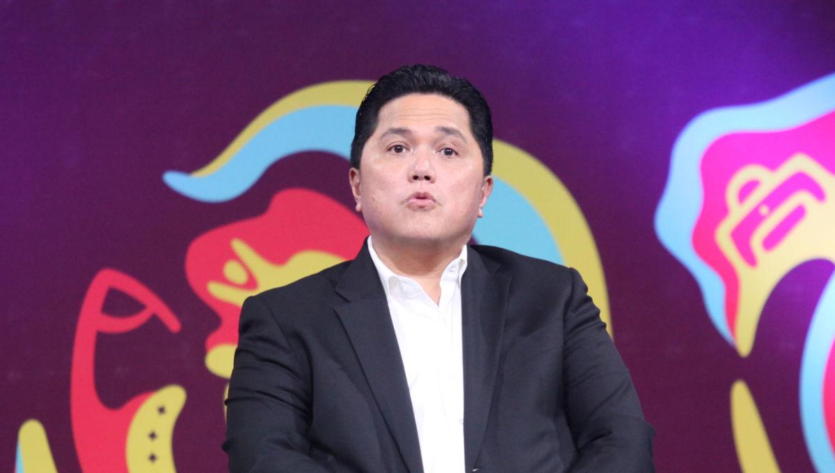 Ketum PSSI Erick Thohir menghadiri acara Broadcaster Announcement FIFA World Cup U-17 Indonesia di Jakarta, Selasa (03/10/23).