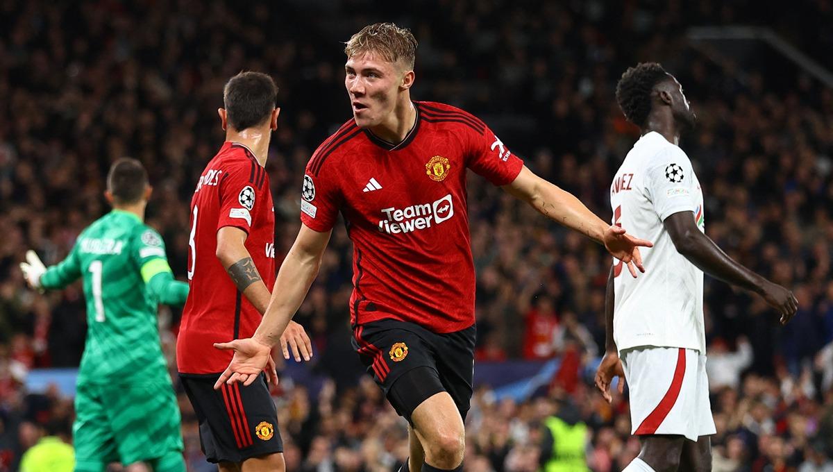 Selebrasi Rasmus Hojlund di laga Liga Champions antara Manchester United vs Galatasaray