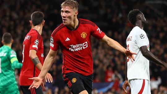 Selebrasi Rasmus Hojlund di laga Liga Champions antara Manchester United vs Galatasaray