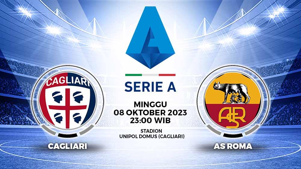 Link live streaming pekan ke-8 Liga Italia 2023/2024 antara Cagliari vs AS Roma, Minggu (08/10/23) pukul 23.00 WIB.