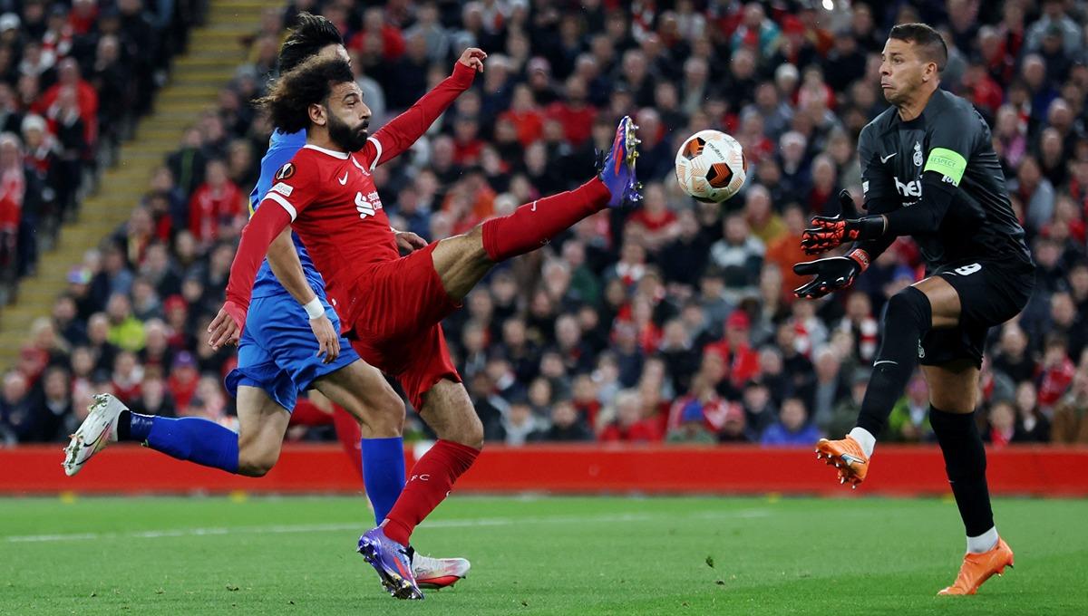 Aksi Mohamed Salah di laga Liga Europa antara Liverpool vs Union Saint-Gilloise