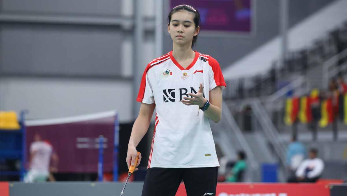 Potret pebulutangkis tunggal putri Indonesia, Chiara Marvella Handoyo, di Kejuaraan Dunia Junior 2023. (Foto: PBSI)