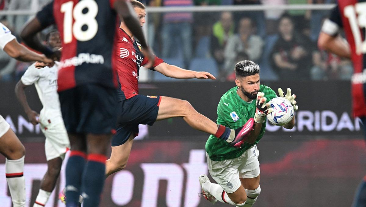 Momen Olivier Giroud menjadi kiper di laga Liga Italia antara Genoa vs AC Milan - INDOSPORT