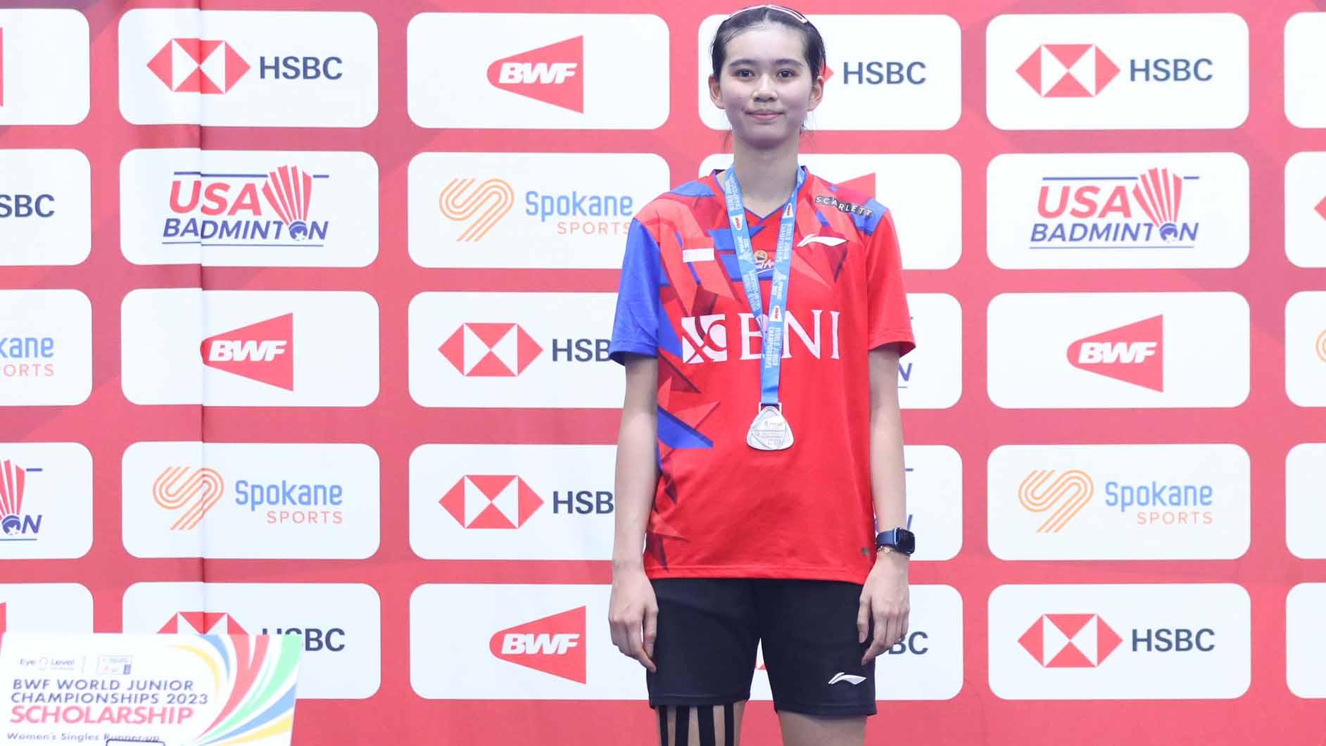 Tunggal putri Indonesia, Chiara Marvella Handoyo di ajang BWF World Junior Championships 2023. (Foto: PBSI)