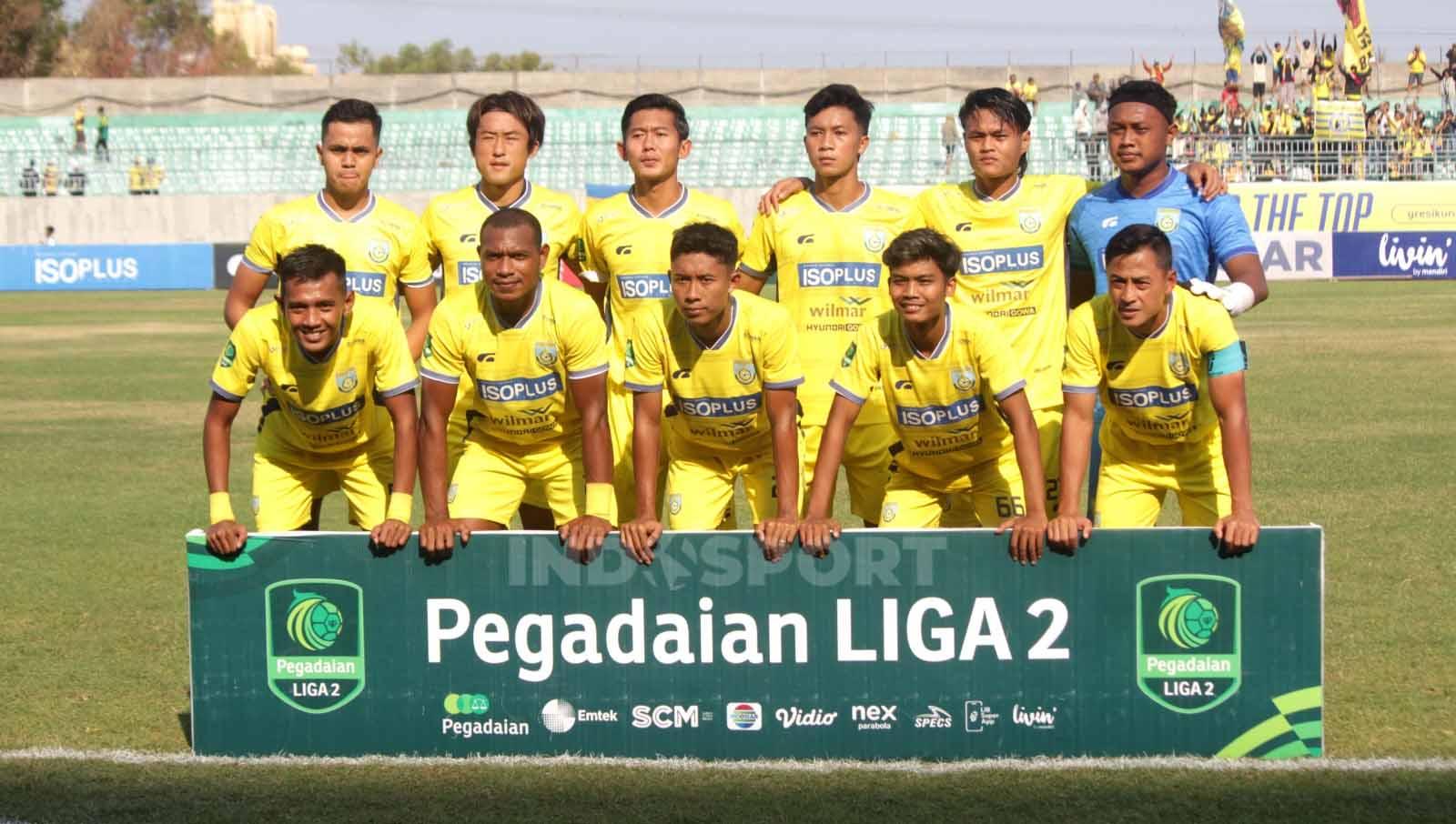 XI Pemain Gresik United di laga Pegadaian Liga 2 menghadapi Persipa Pati. Foto: Fitra Herdian/INDOSPORT.