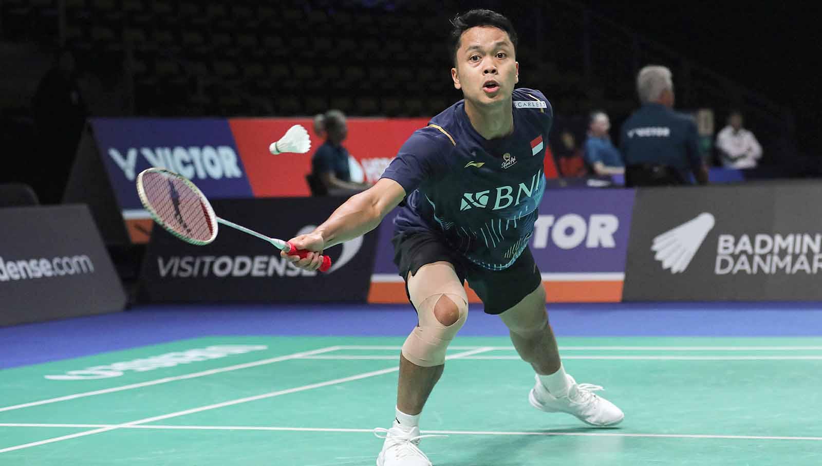 Tunggal putra Indonesia, Anthony Sinisuka Ginting di Denmark Open 2023. (Foto: PBSI)