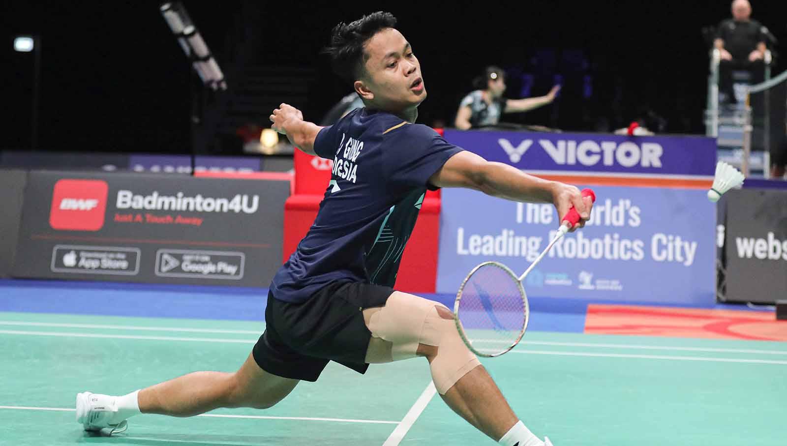 Tunggal putra Indonesia, Anthony Sinisuka Ginting di Denmark Open 2023. (Foto: PBSI)