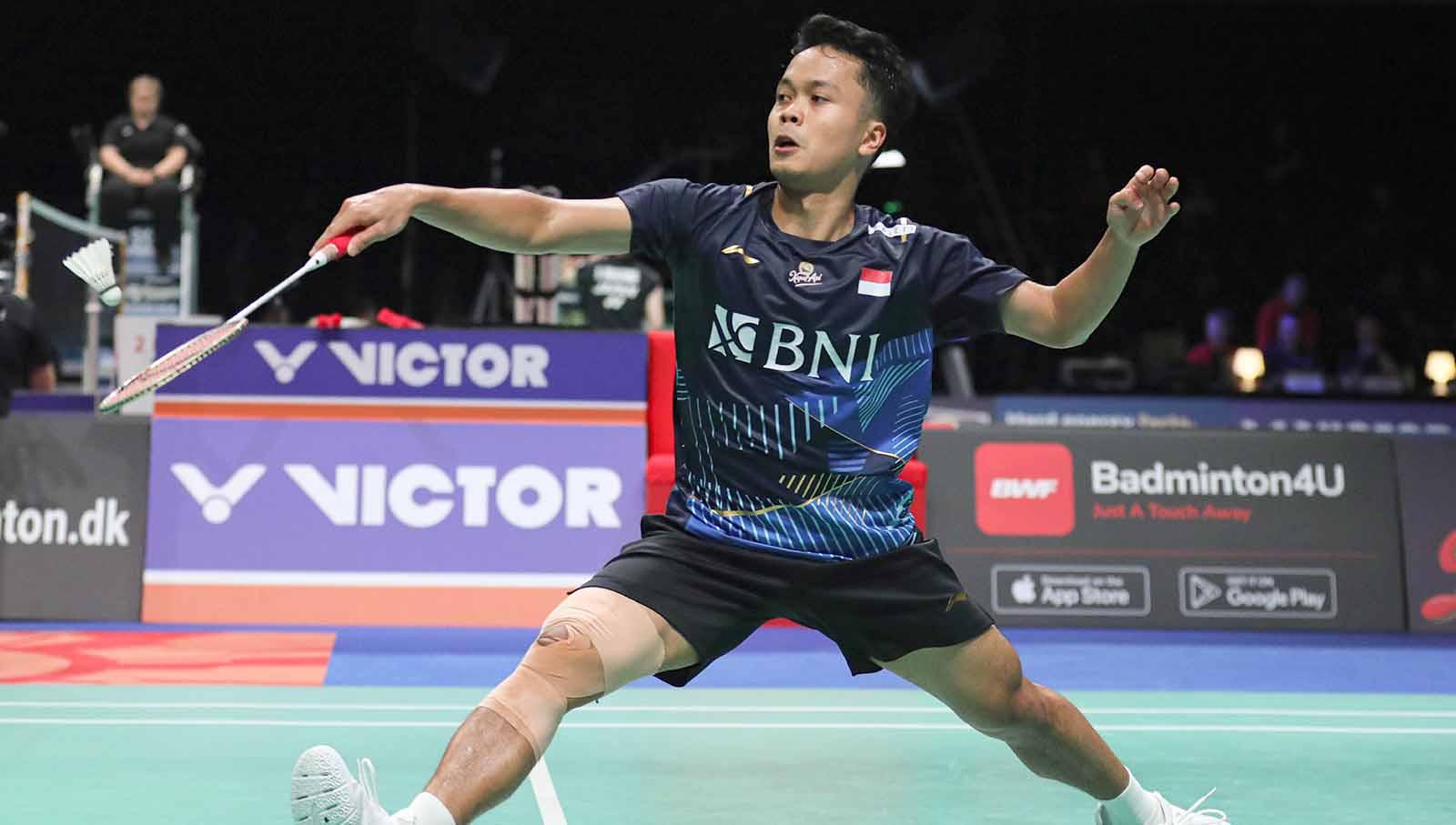 Tunggal putra Indonesia, Anthony Sinisuka Ginting di Denmark Open 2023. (Foto: PBSI)