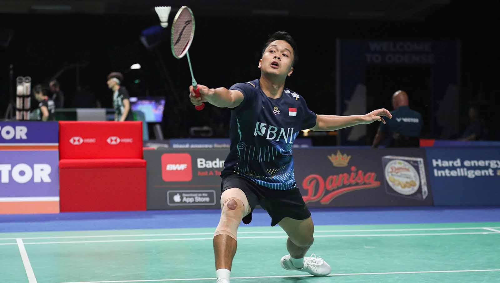 Tunggal putra Indonesia, Anthony Sinisuka Ginting di Denmark Open 2023. (Foto: PBSI)