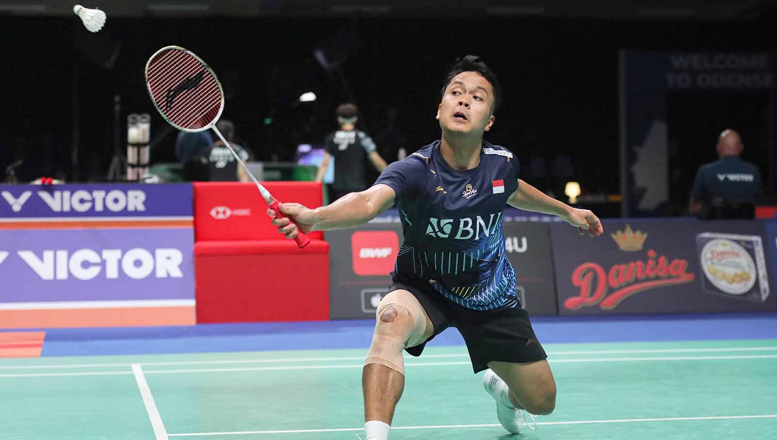 Tunggal putra Indonesia, Anthony Sinisuka Ginting di Denmark Open 2023. (Foto: PBSI)