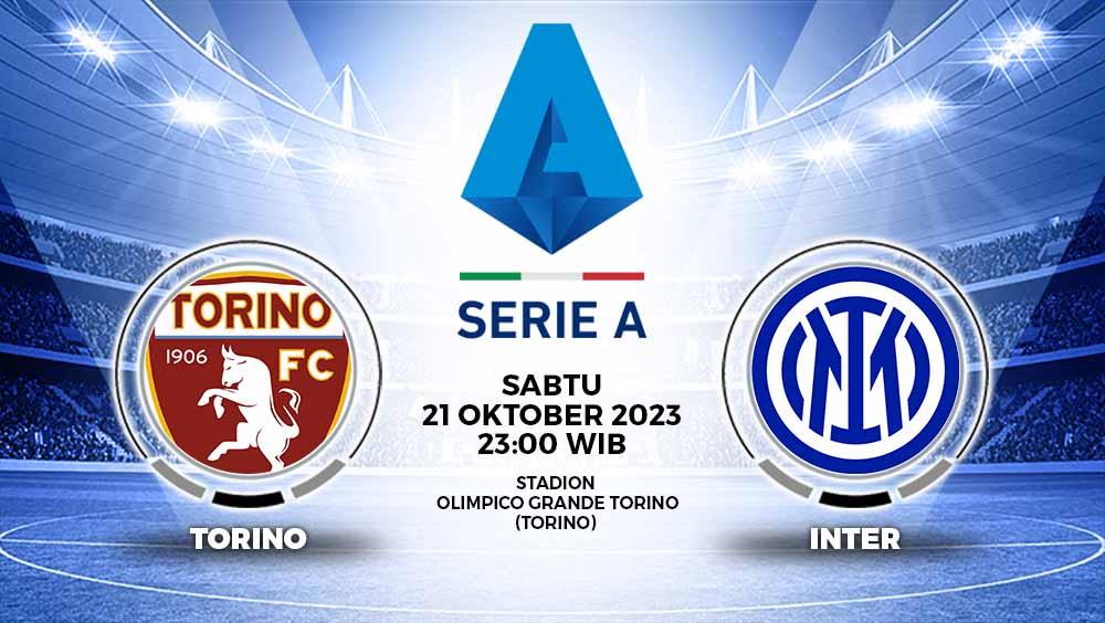 Link live streaming Liga Italia (Serie A) 2023/24 antara Torino vs Inter Milan pada Sabtu (21/10/23) pukul 23.00 WIB.