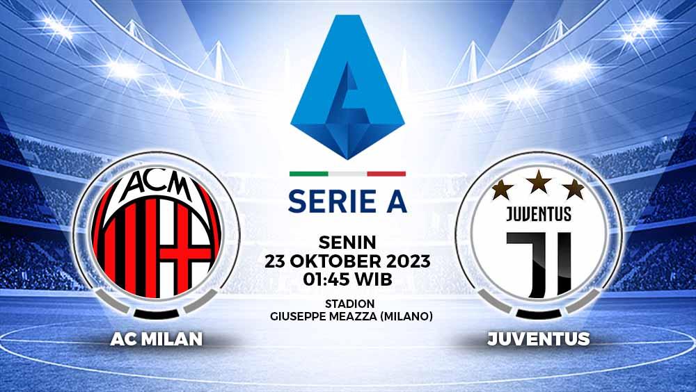 Prediksi pertandingan Liga Italia (Serie A), AC Milan vs Juventus, Senin (23/10/23) pukul 01.45 WIB.