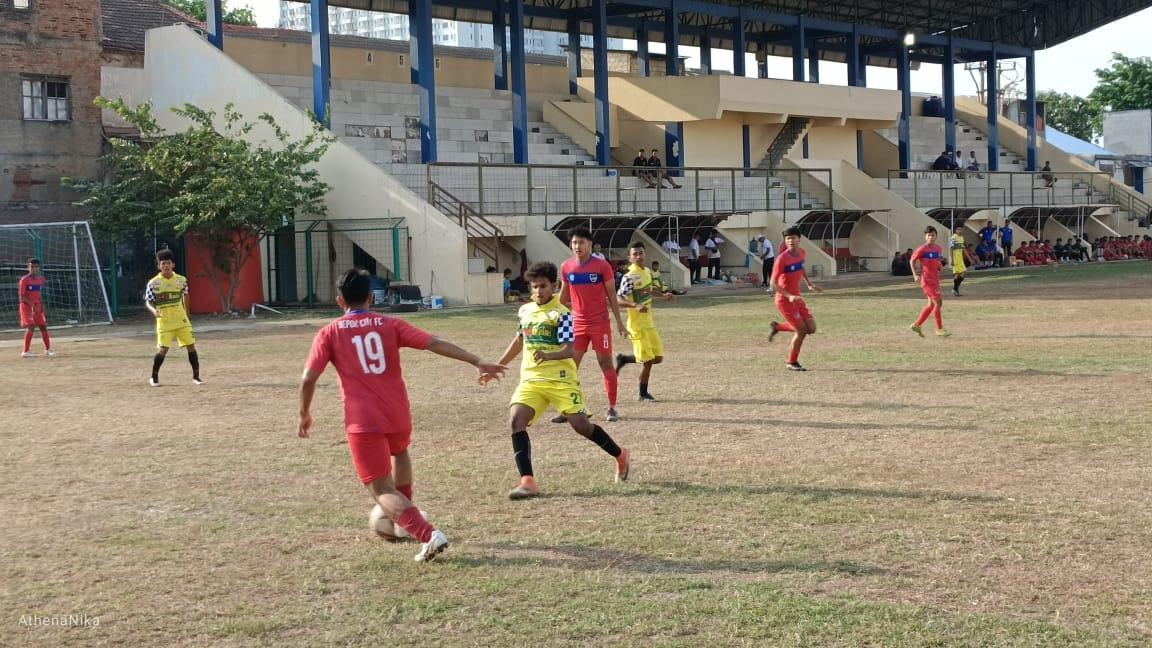 Stadion Mahakam menjadi panggung duel Depok Raya FC vs FC Depok City dalam rangka uji coba menyambut Liga 3 2023 regional Jawa Barat Seri 1, Kamis (19/10/23).